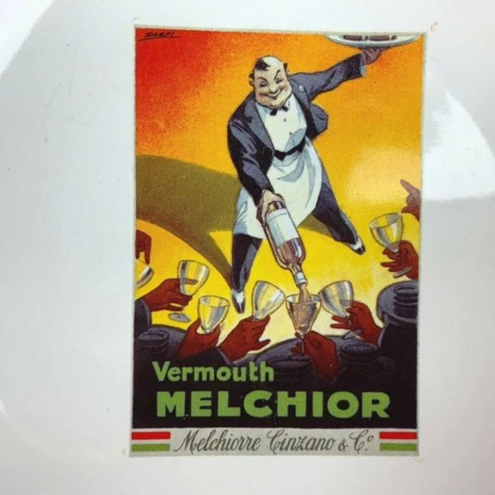 Pottery Barn Vintage Poster Cocktail Plate Rare 2002 8'' Vermouth Melchior‎